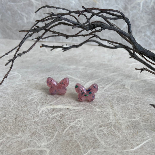 Tiny Pink & Foil Butterfly Earrings