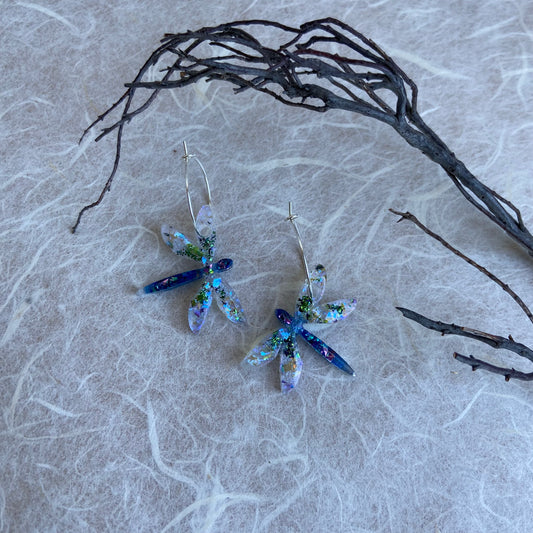 Dragonfly Charm Resin Hoops #1