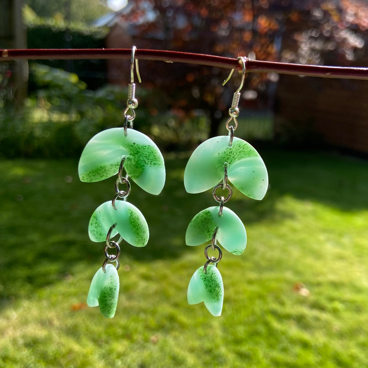 Green Marble Leaf Drop Earrings