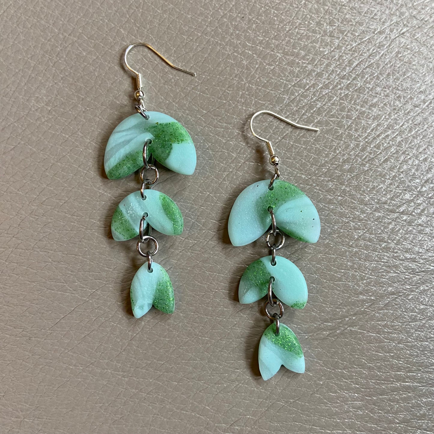 Green Marble Leaf Drop Earrings