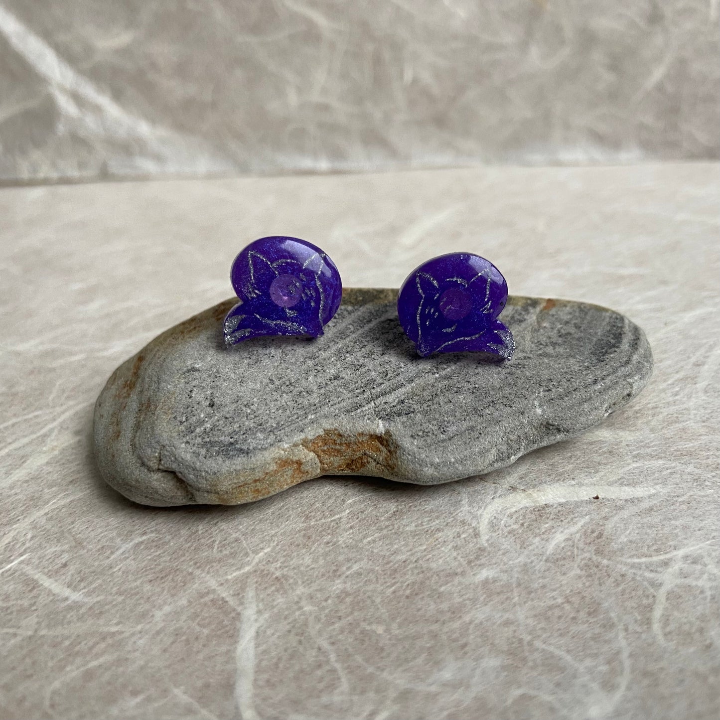 Mini Fox Purple & Silver Resin Studs