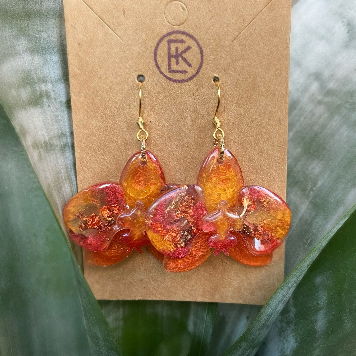 Orange Orchid Earrings