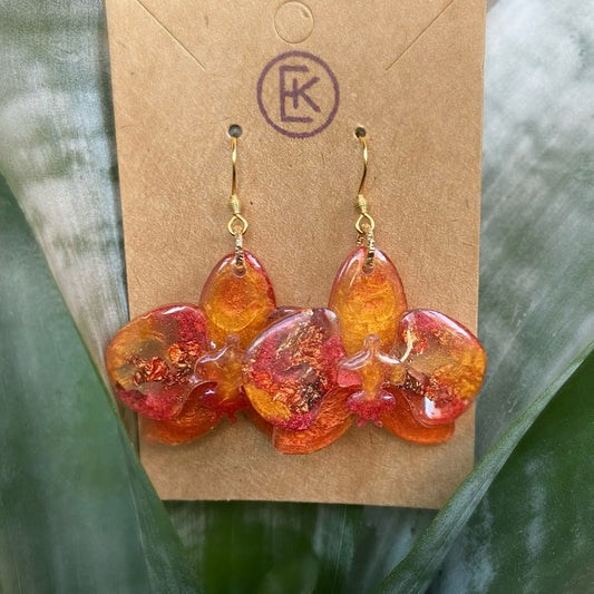Orange Orchid Earrings