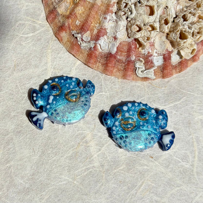 Pufferfish Blue & Pearl studs