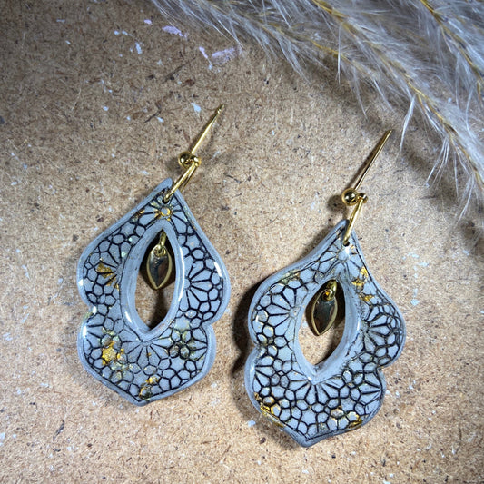 Embossed Grey & Gold Moroccan Earrings