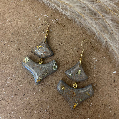 Grey with Foil Moroccan Earrings