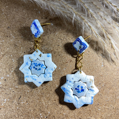 Blue & White Star Earrings