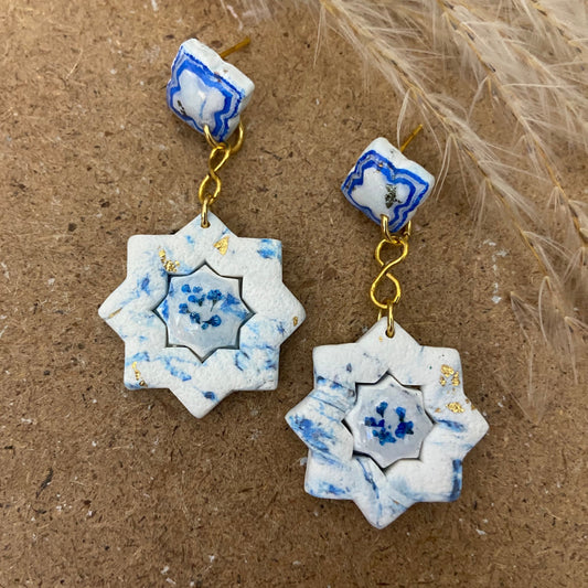 Blue & White Star Earrings