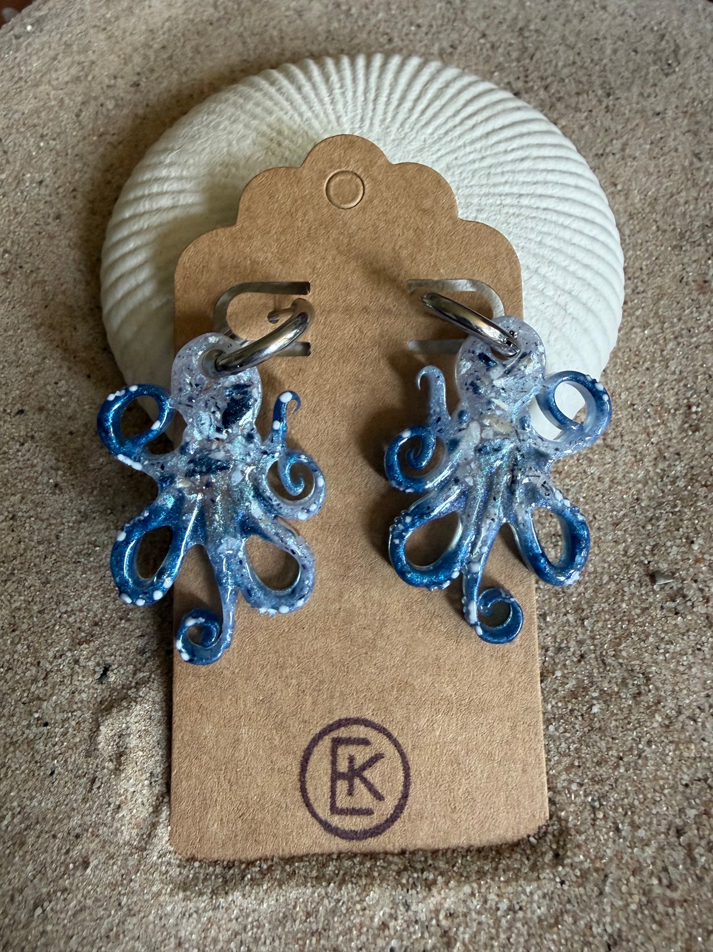 Octopus Charm Resin Huggies Hoops #3
