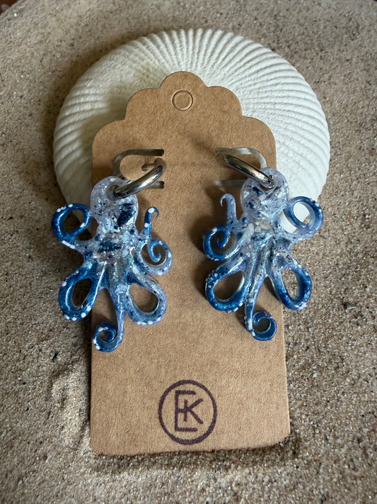 Octopus Charm Resin Huggies Hoops #3
