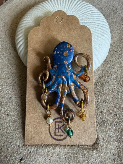Octopus with pearl/beads Charms Brooch - One of a Kind