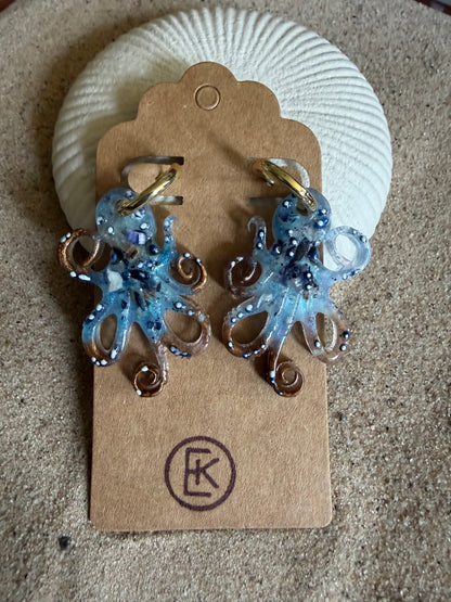 Octopus Charm Resin Huggies Hoops #2