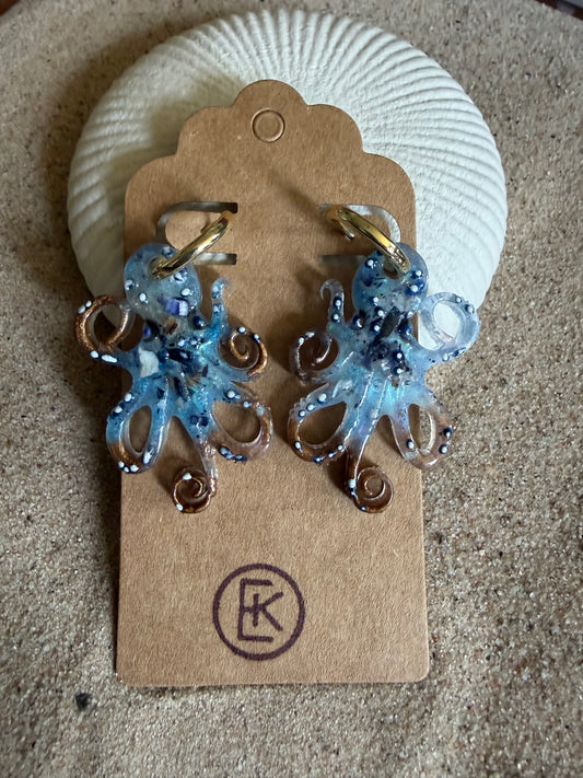 Octopus Charm Resin Huggies Hoops #2