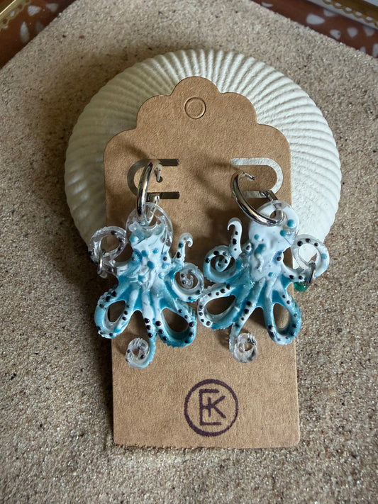 Octopus Charm Resin Huggies Hoops #1
