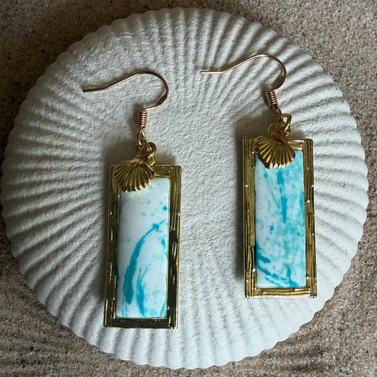 Rectangle Sea inspired with Shell Earrings