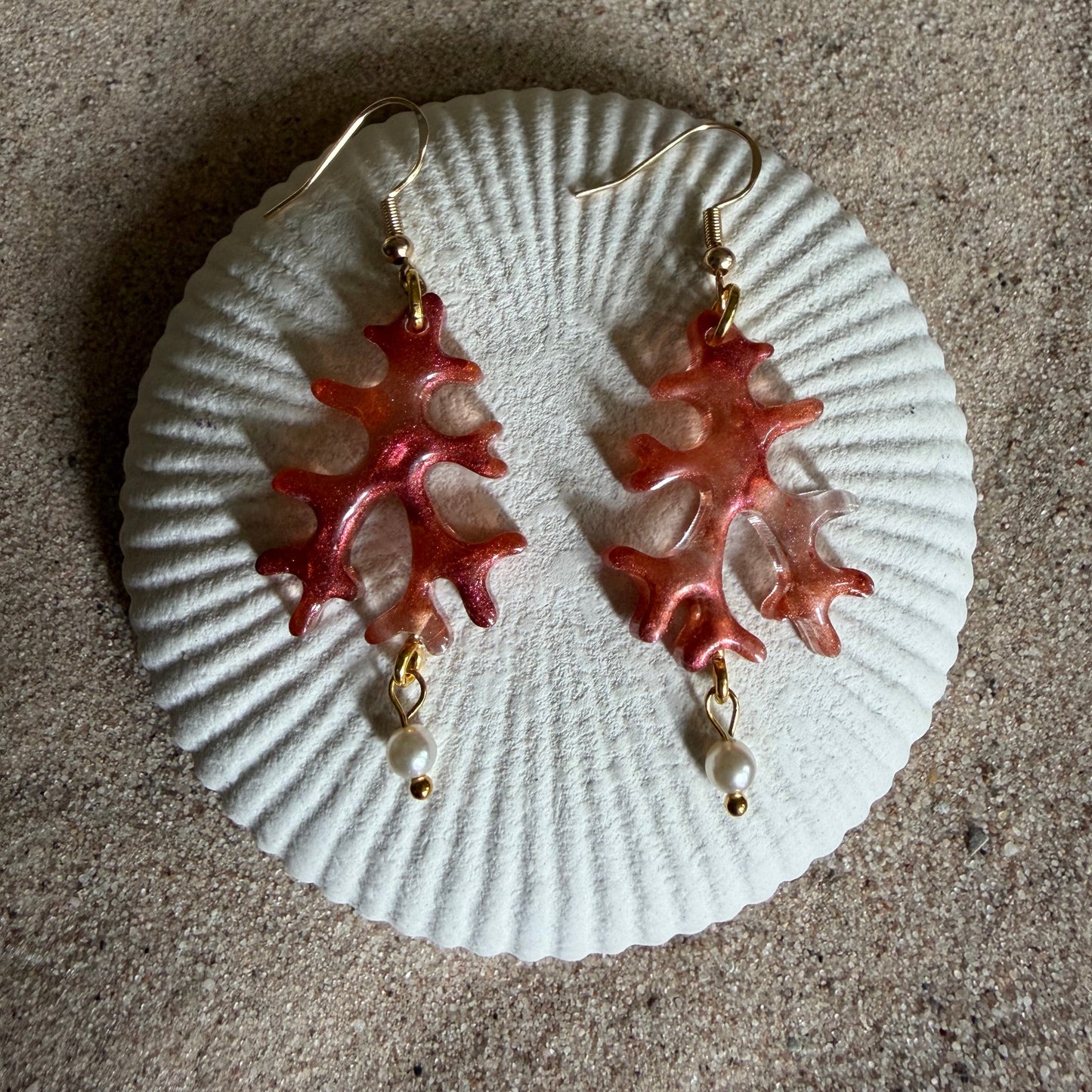 Coral with Pearl #2 Earrings