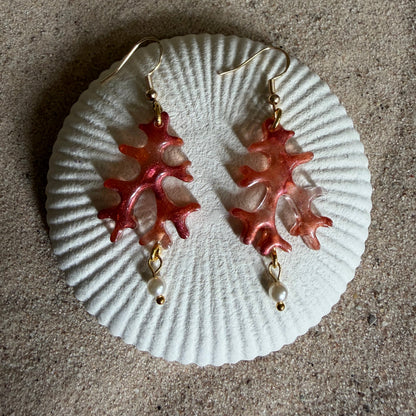 Coral with Pearl #2 Earrings