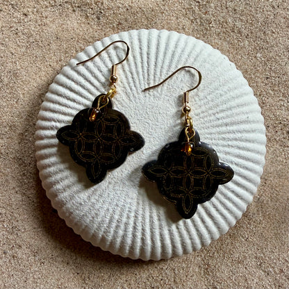 Small Celtic engraved Black & Gold with beads Earrings