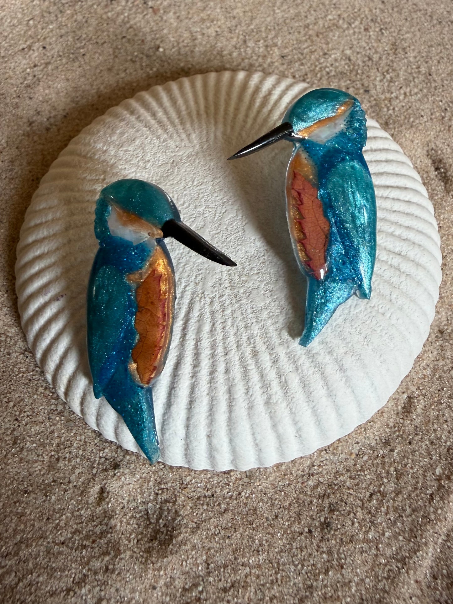 Kingfisher with copper dried leaves Earrings