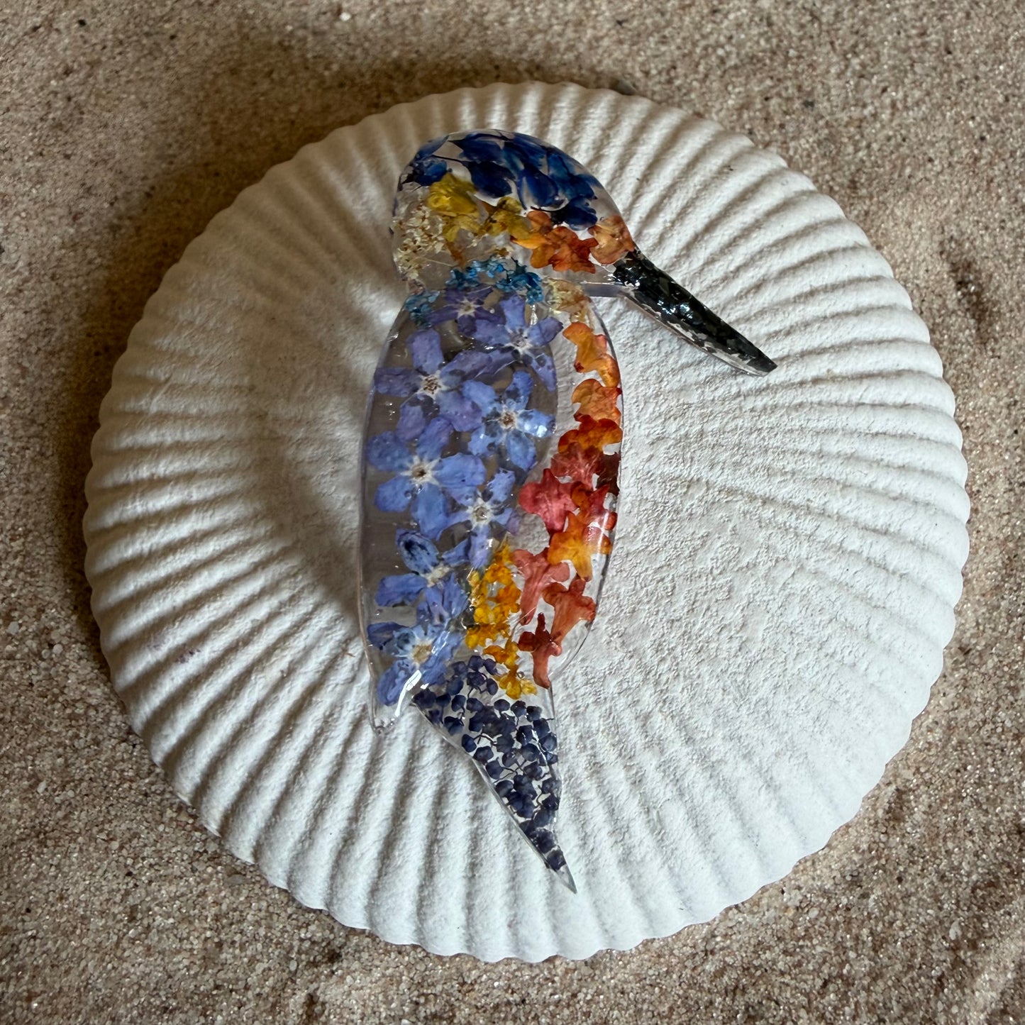 Kingfisher with Dried Flowers Brooch - One of a Kind