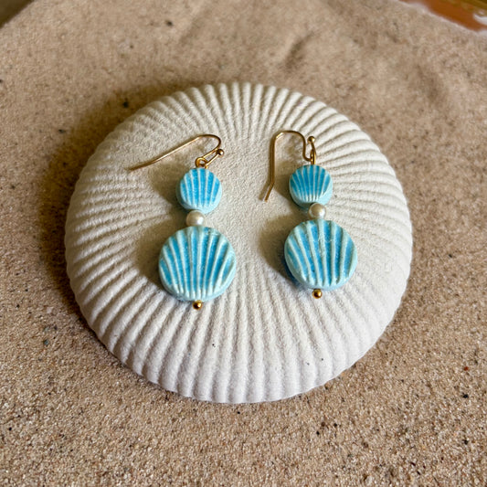 Seashell Blue with Faux Pearl Earrings