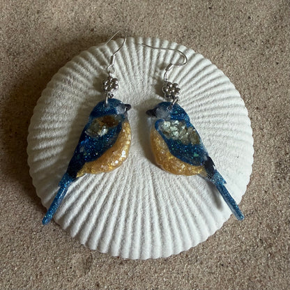 Blue Tits with flakes Earrings