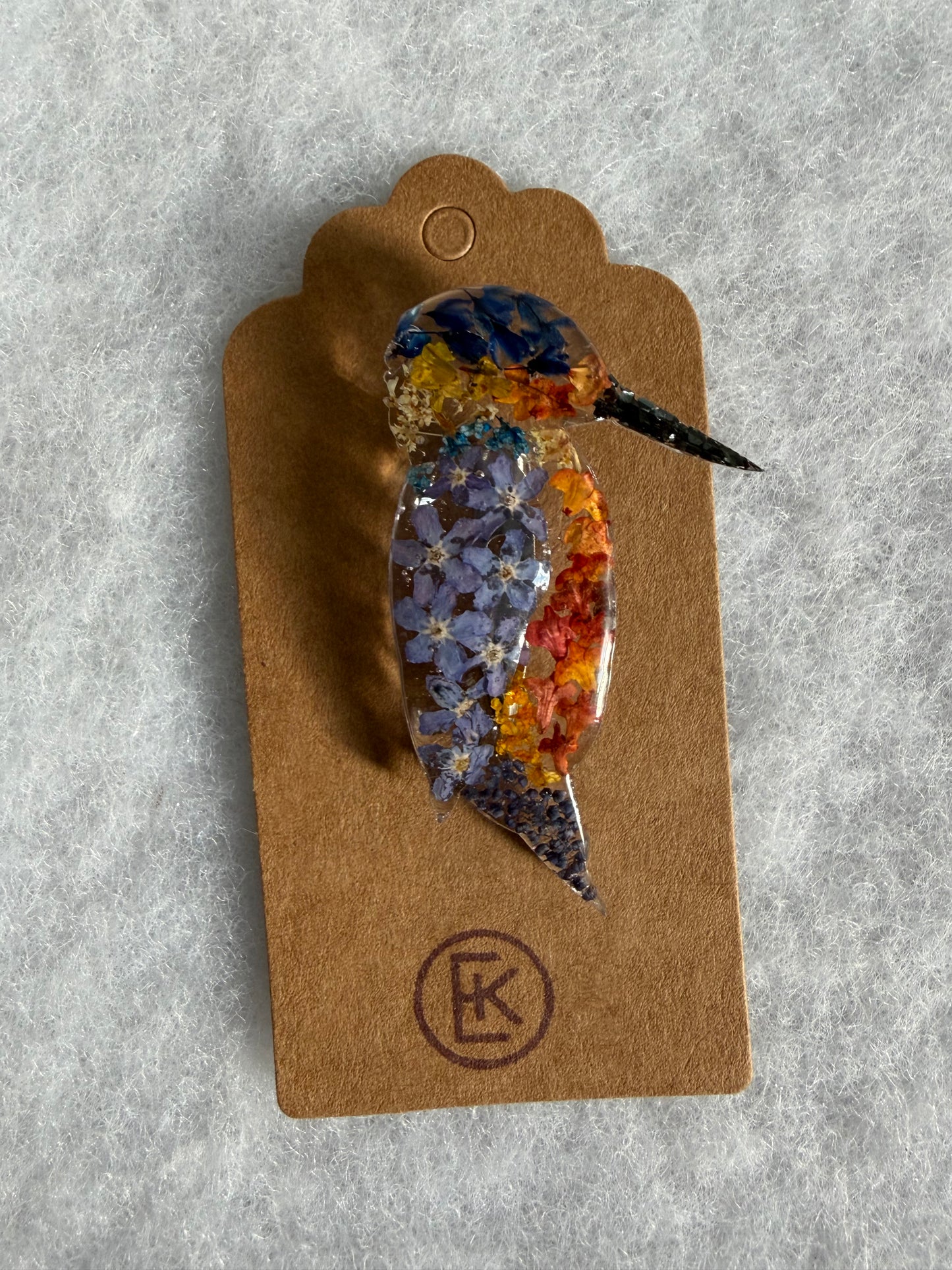 Kingfisher with Dried Flowers Brooch - One of a Kind