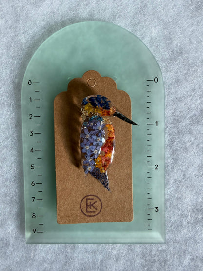 Kingfisher with Dried Flowers Brooch - One of a Kind