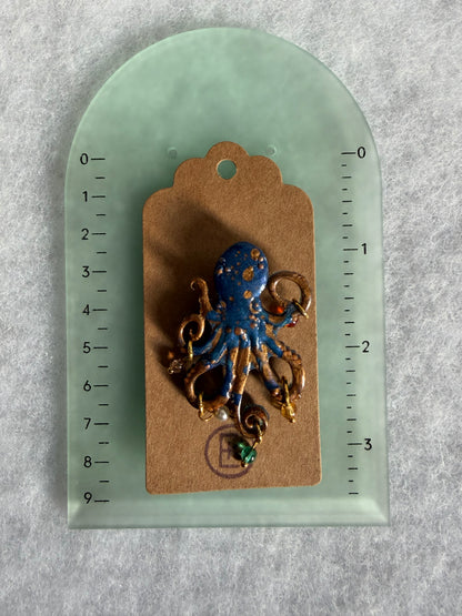 Octopus with pearl/beads Charms Brooch - One of a Kind
