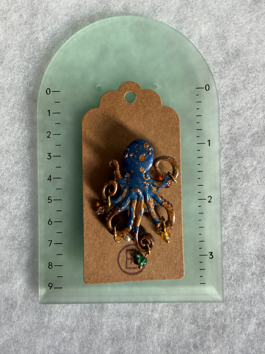 Octopus with pearl/beads Charms Brooch - One of a Kind