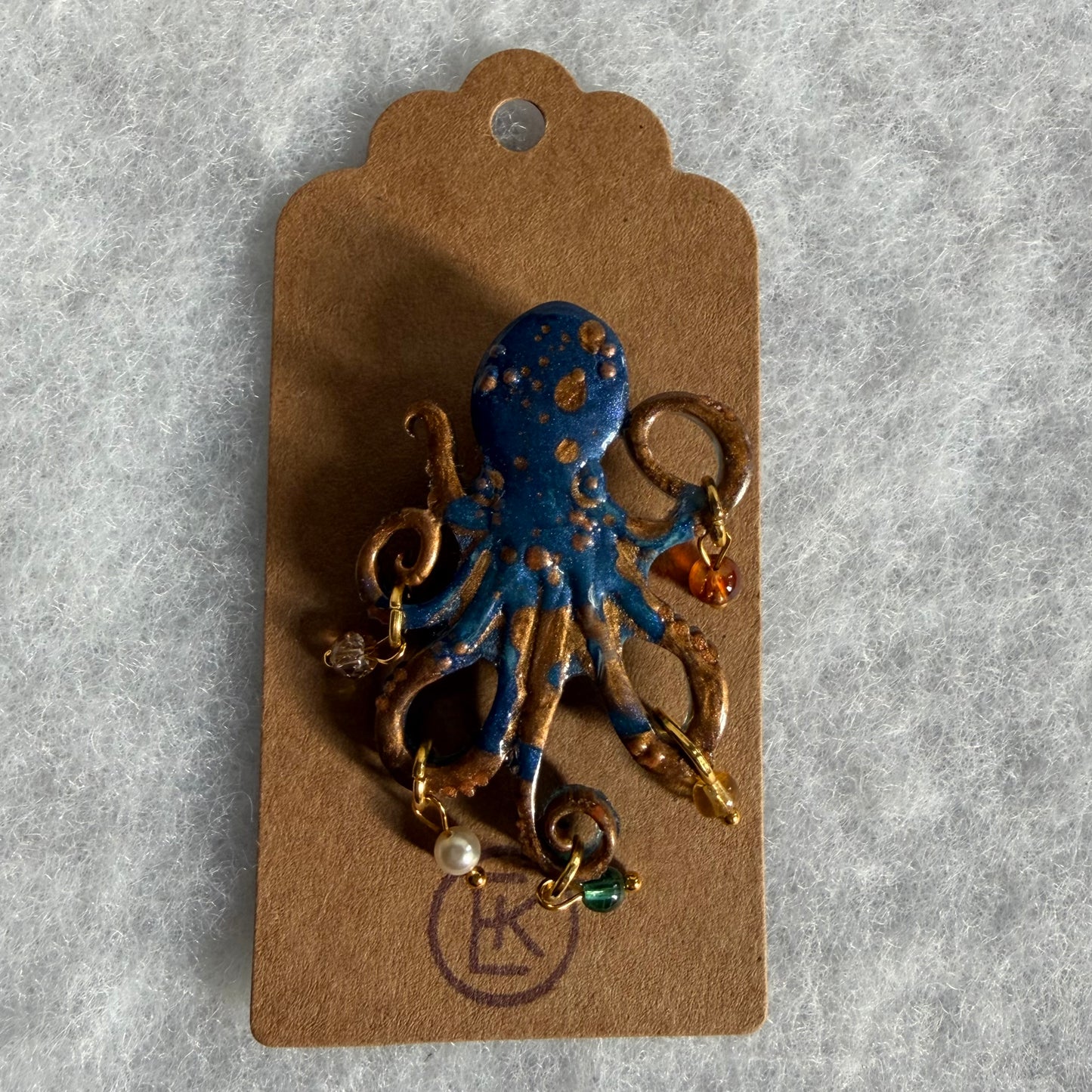 Octopus with pearl/beads Charms Brooch - One of a Kind