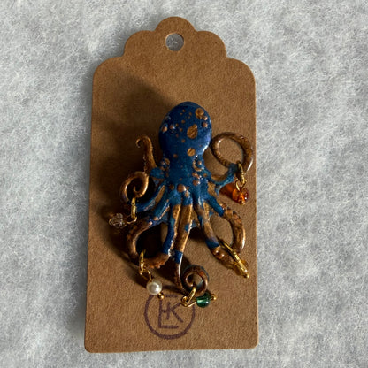 Octopus with pearl/beads Charms Brooch - One of a Kind