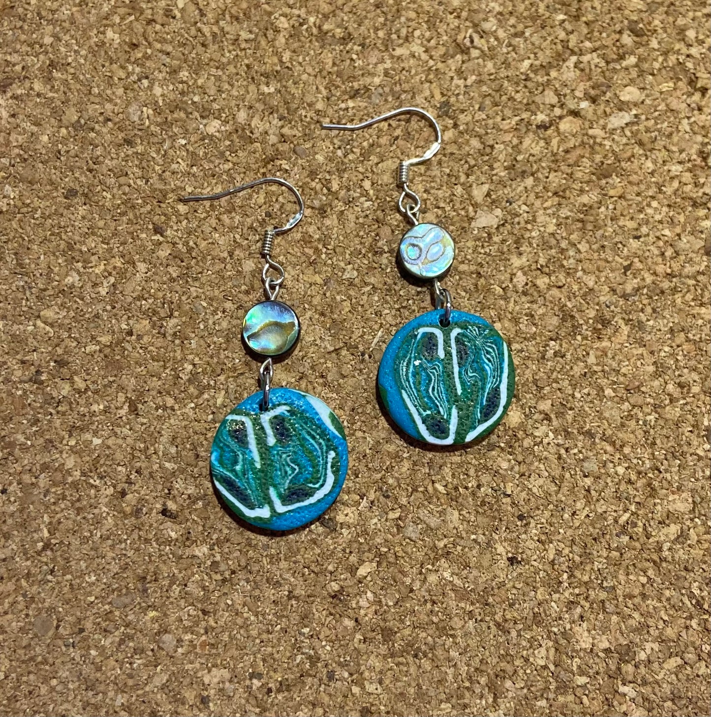 Emerald Planet & Abalone Earrings