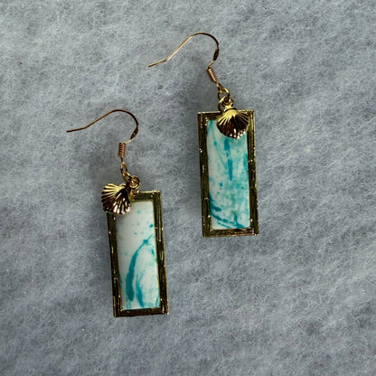 Rectangle Sea inspired with Shell Earrings