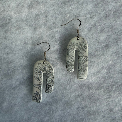 Silver Leaf Floral Arch Earrings