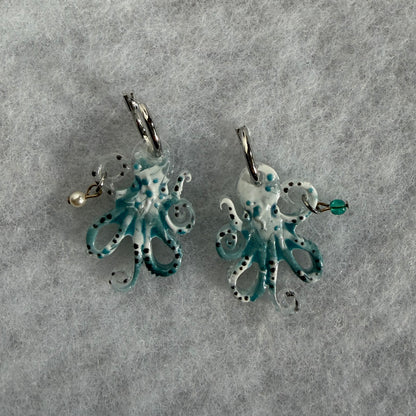 Octopus Charm Resin Huggies Hoops #1