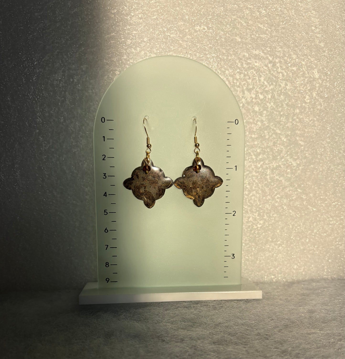Small Celtic engraved Black & Gold with beads Earrings