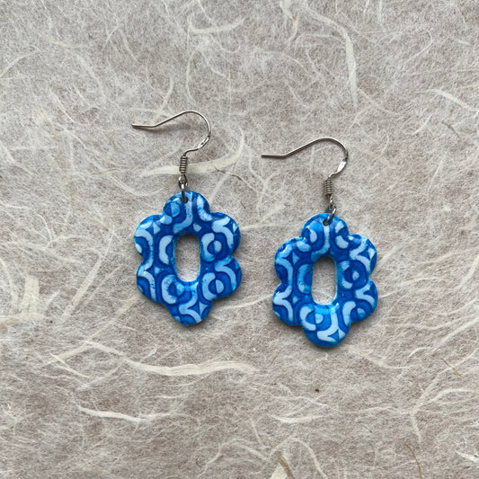 Blue Retro Flowers Earrings