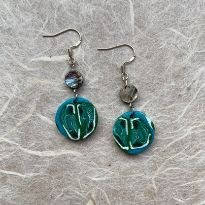 Emerald Planet & Abalone Earrings