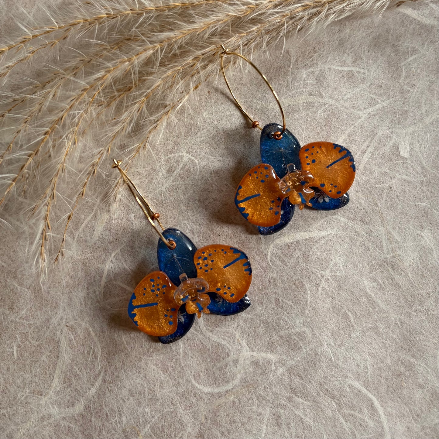 Blue & Orange Orchid hoop Earrings