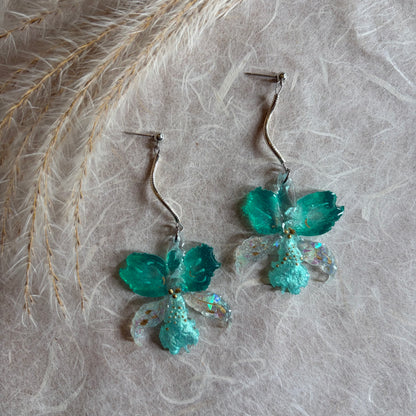 Turquoise Iridescent Orchid Earrings