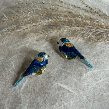 Blue Tits with copper dried flowers Earrings