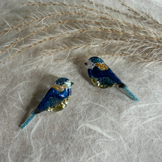 Blue Tits with copper dried flowers Earrings