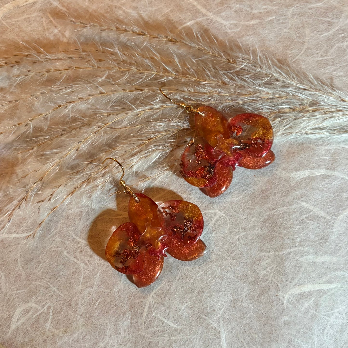 Orange Orchid Earrings