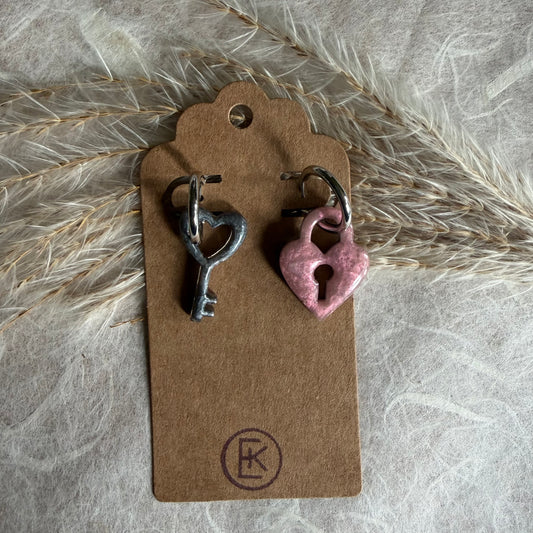 Heart Lock & Key Charm #2 Huggies