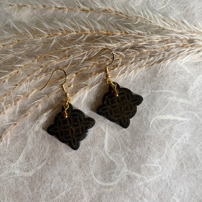 Small Celtic engraved Black & Gold with beads Earrings