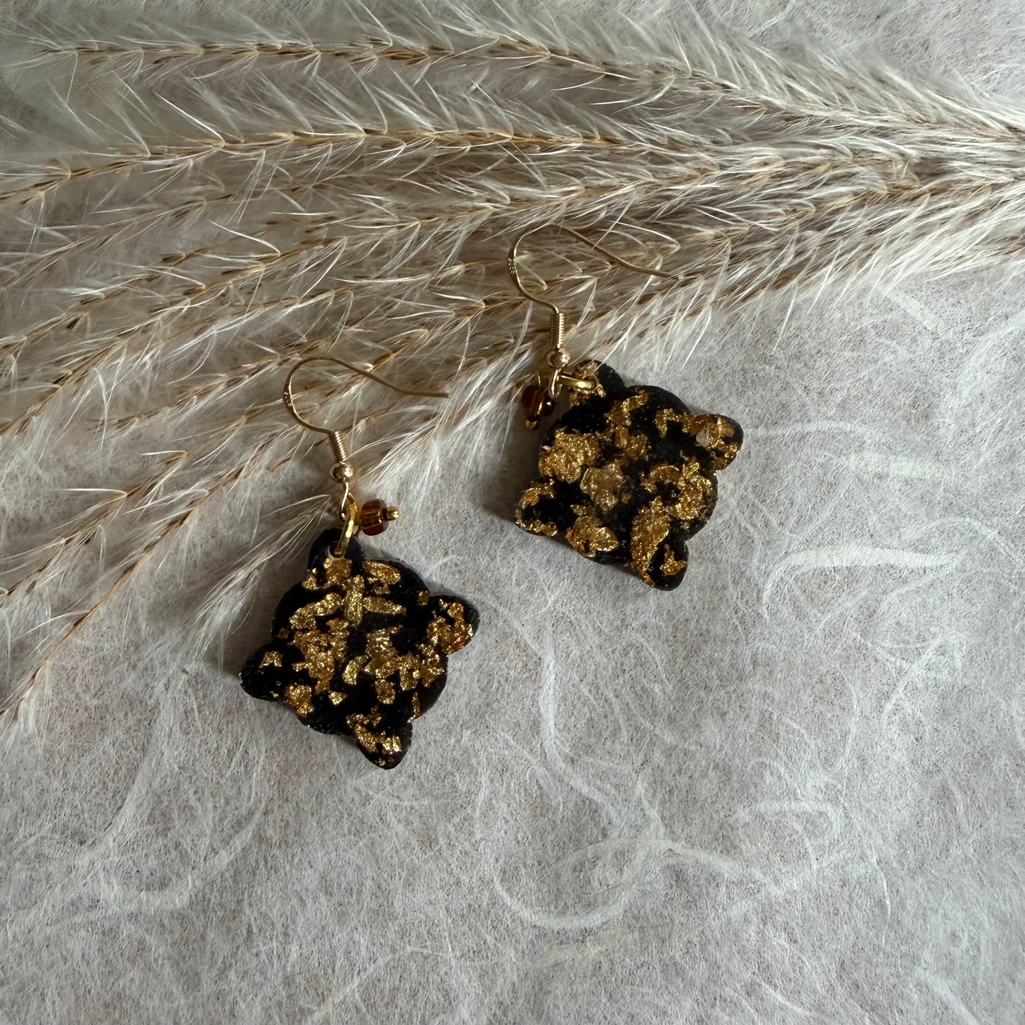 Small Celtic engraved Black & Gold with beads Earrings