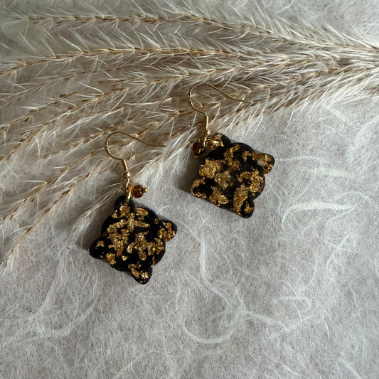 Small Celtic engraved Black & Gold with beads Earrings