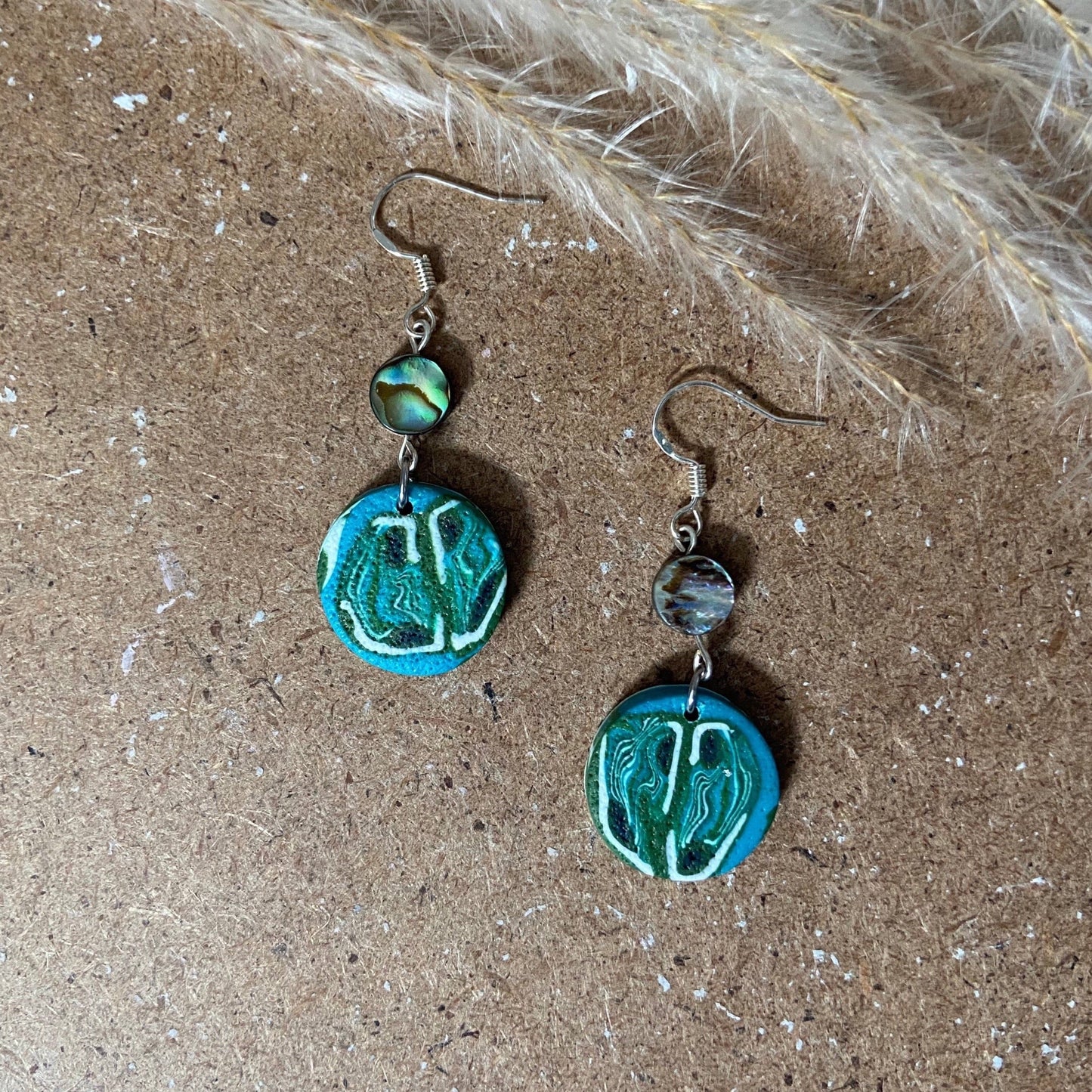 Emerald Planet & Abalone Earrings